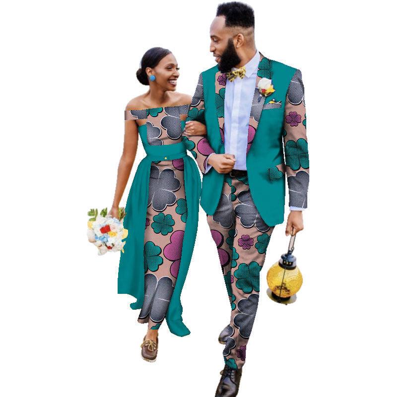 Cotton African Couple Wearing Wedding Dress Suits And Dress Sets - melvincucci