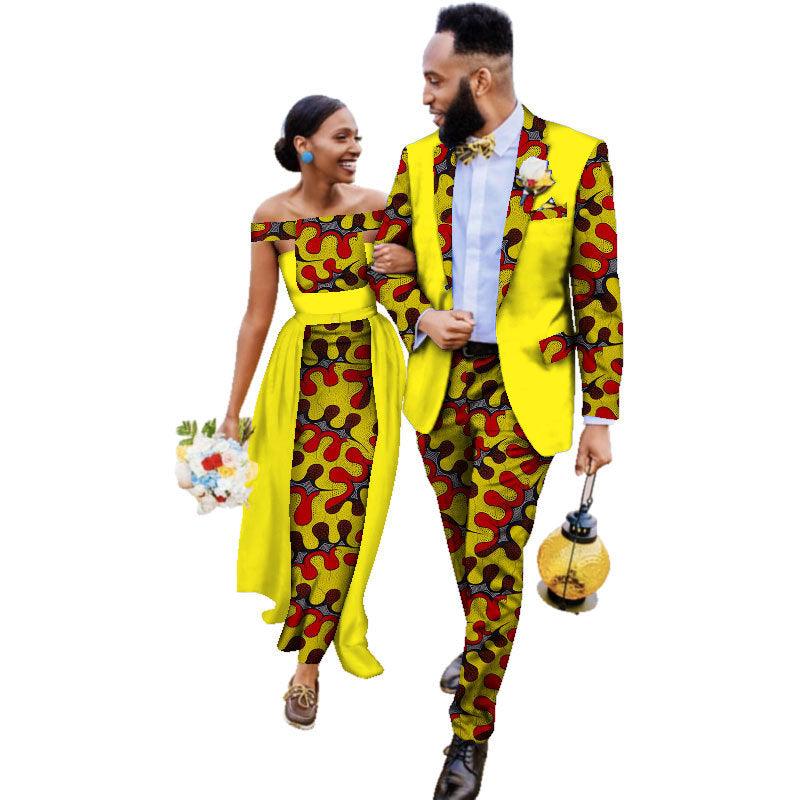 Cotton African Couple Wearing Wedding Dress Suits And Dress Sets - melvincucci