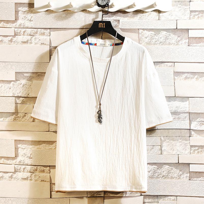 Cotton and linen short sleeve T-shirt men - melvincucci