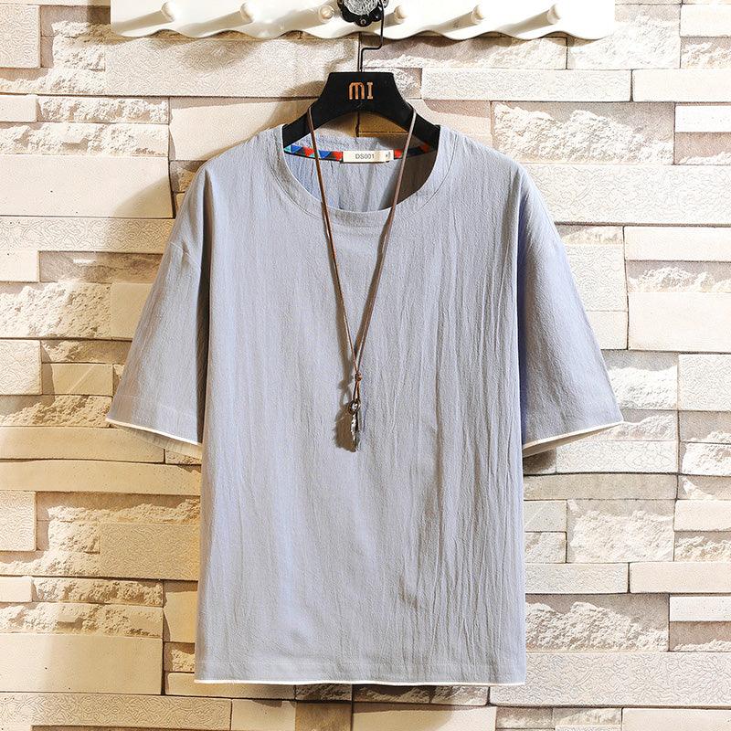 Cotton and linen short sleeve T-shirt men - melvincucci