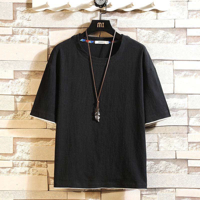 Cotton and linen short sleeve T-shirt men - melvincucci