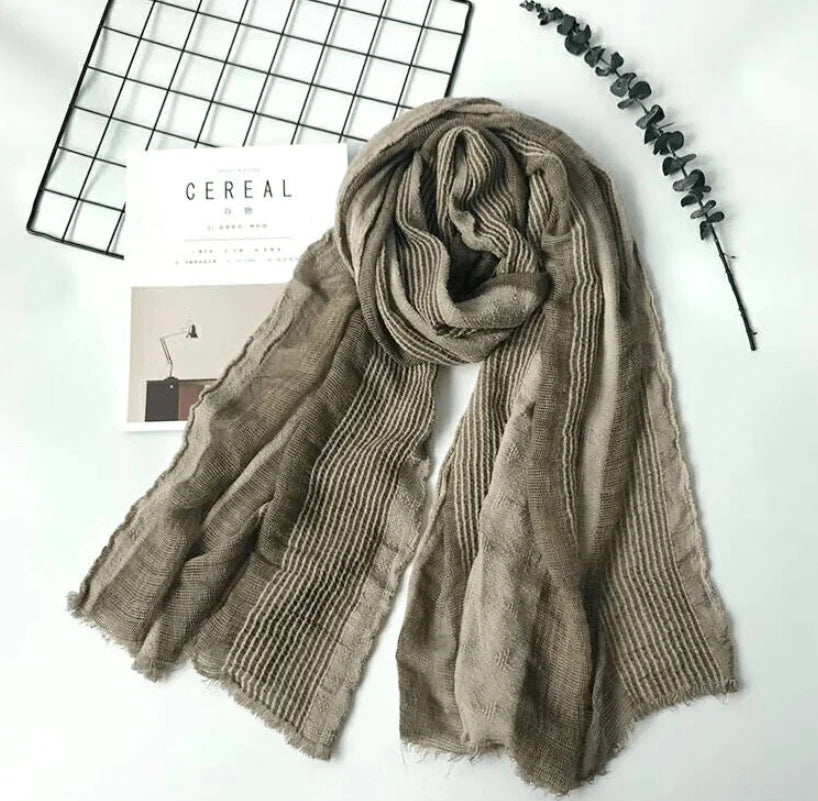 Cotton and linen striped pleated scarf - melvincucci