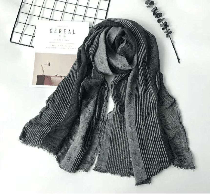 Cotton and linen striped pleated scarf - melvincucci
