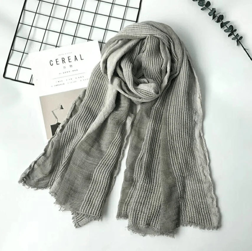 Cotton and linen striped pleated scarf - melvincucci