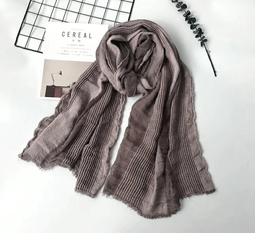 Cotton and linen striped pleated scarf - melvincucci