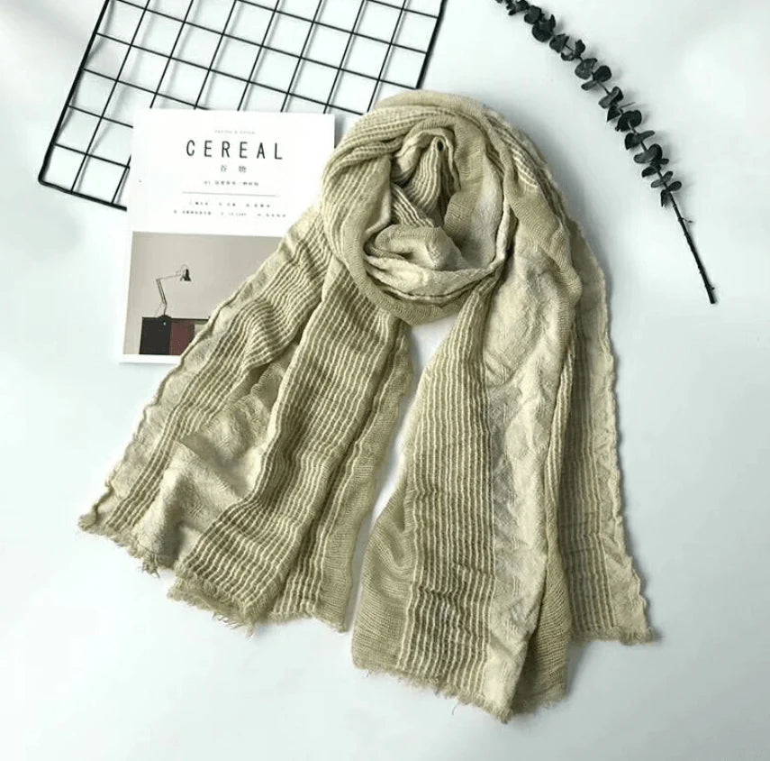 Cotton and linen striped pleated scarf - melvincucci