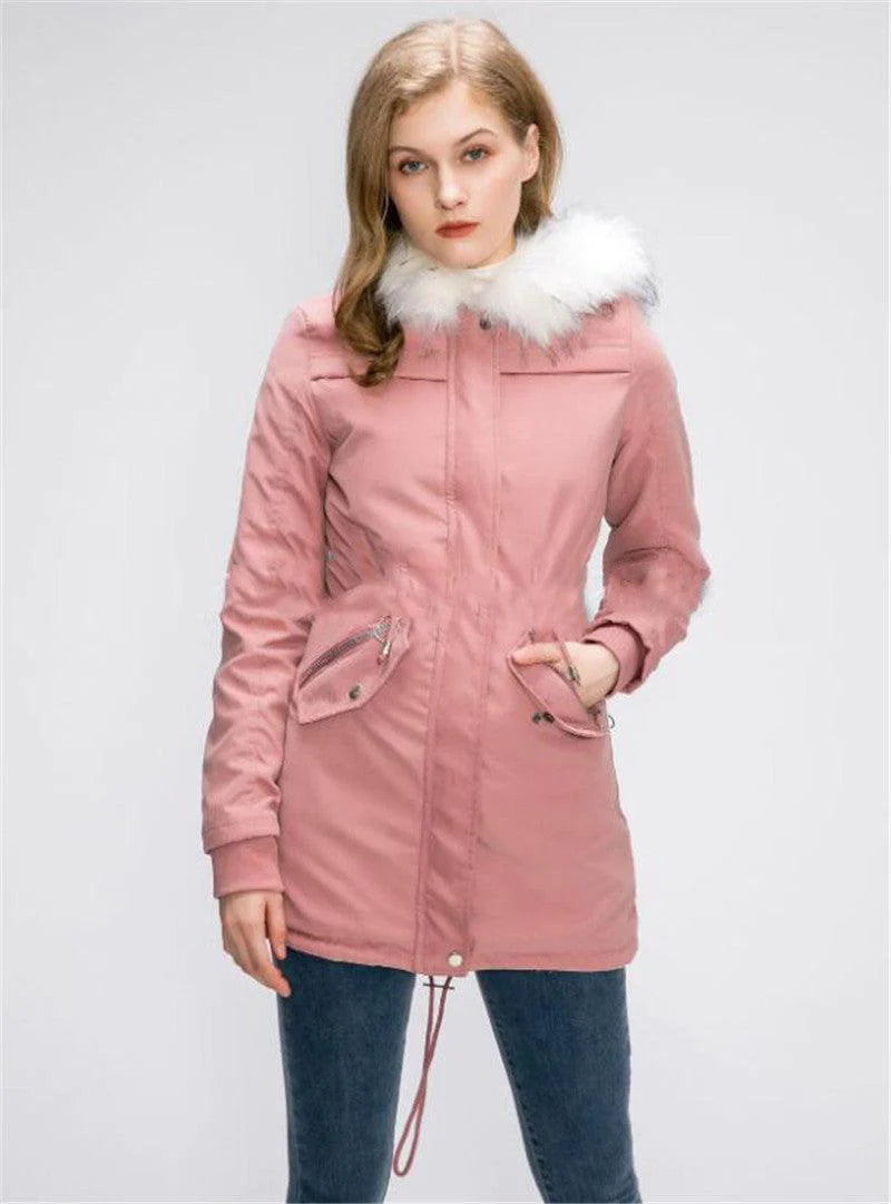 Cotton Coats Women Casual Fur Long Hooded Jacket Fashion Simple High Street - melvincucci