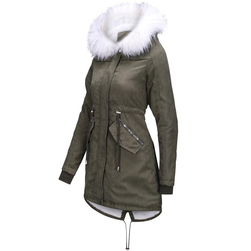 Cotton Coats Women Casual Fur Long Hooded Jacket Fashion Simple High Street - melvincucci
