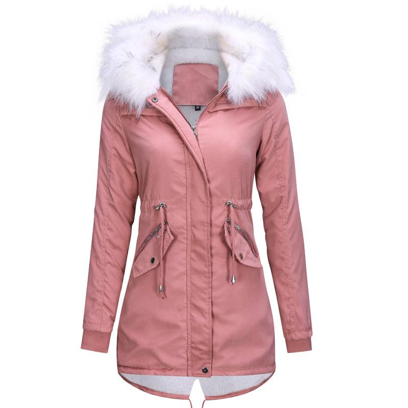 Cotton Coats Women Casual Fur Long Hooded Jacket Fashion Simple High Street - melvincucci