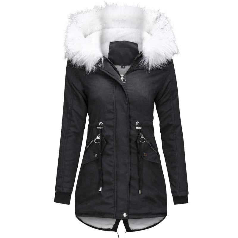 Cotton Coats Women Casual Fur Long Hooded Jacket Fashion Simple High Street - melvincucci