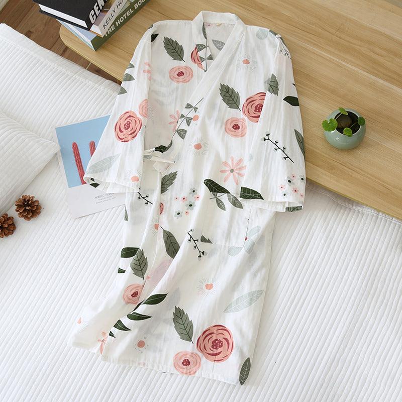 Cotton Gauze Japanese Kimono Bathrobe Nightdress Ladies - melvincucci