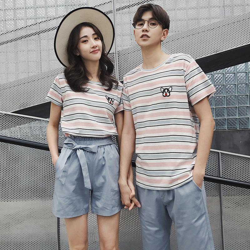 Couple wear summer beachwear striped suit - melvincucci