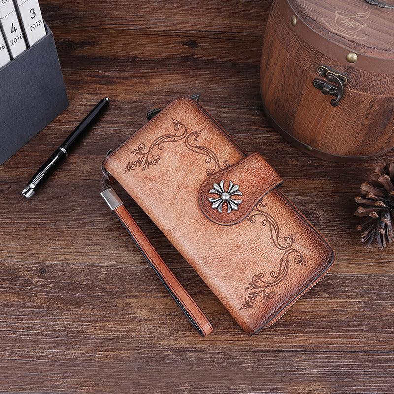 Cowhide hand-polished long wallet for women - melvincucci
