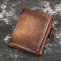 Cowhide Retro Double Zipper Men Wallet - melvincucci