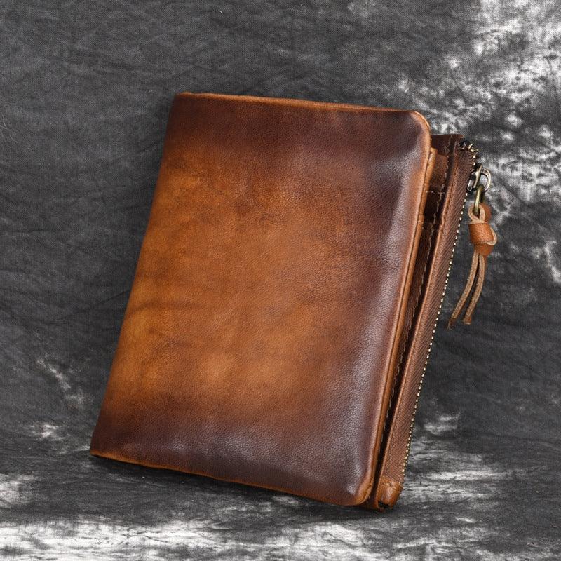 Cowhide Retro Double Zipper Men Wallet - melvincucci