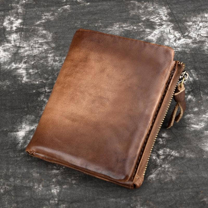 Cowhide Retro Double Zipper Men Wallet - melvincucci