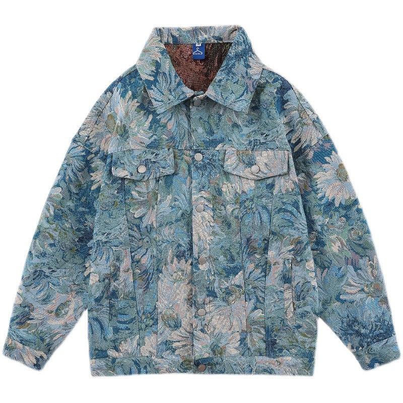 Creative Floral Denim Men Autumn Loose Men's And Women's Jackets - melvincucci