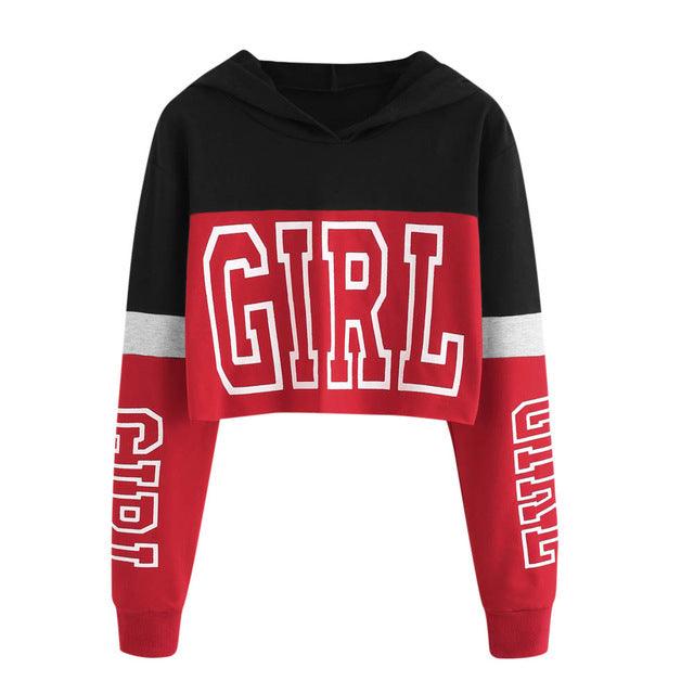Crop Top Hoodie  Sweatshirt Hoodies Women Patchwork Lett - melvincucci