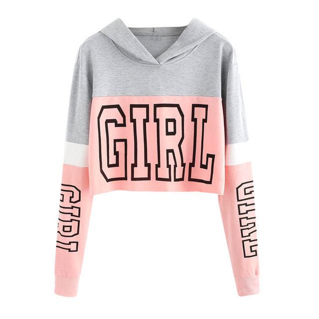 Crop Top Hoodie  Sweatshirt Hoodies Women Patchwork Lett - melvincucci