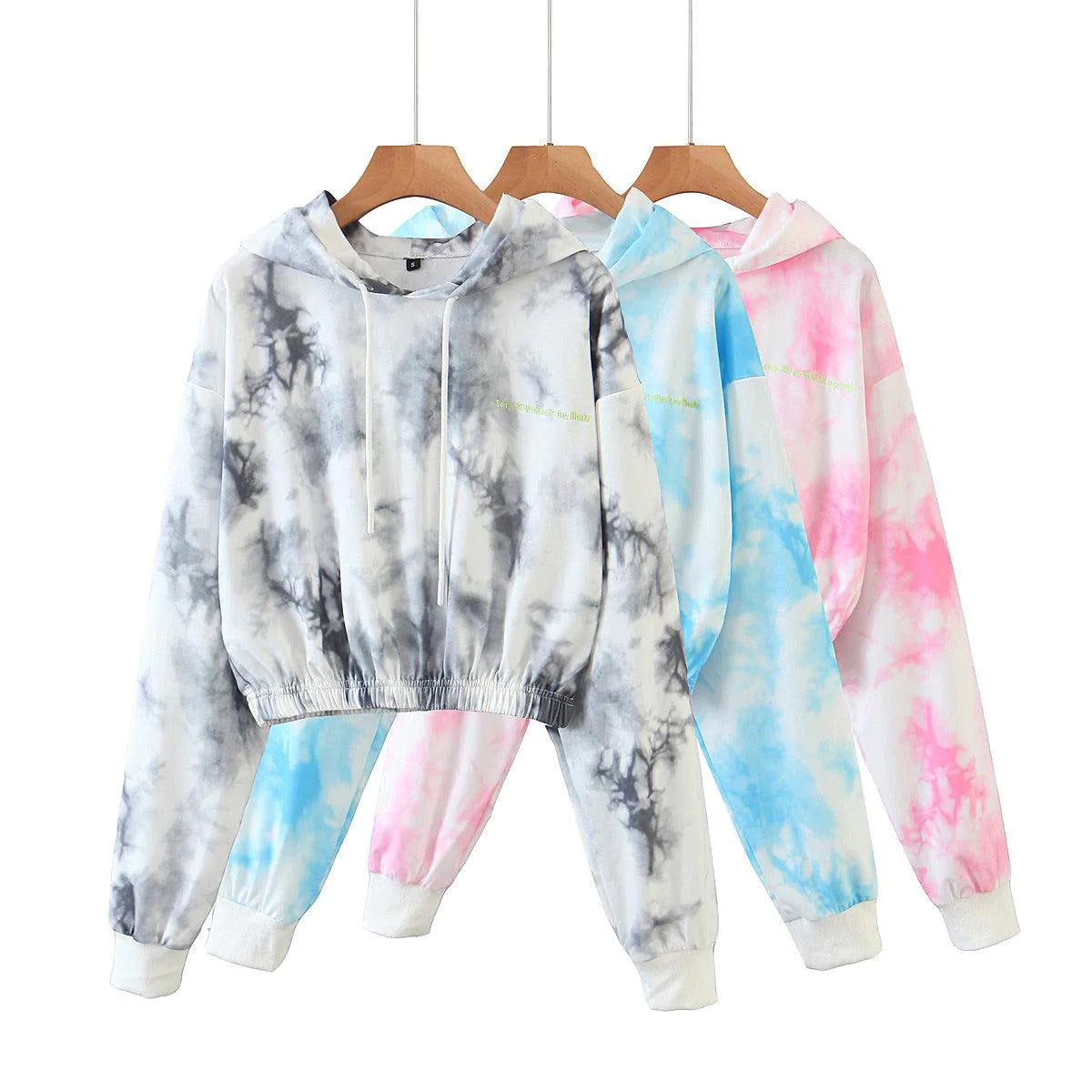 Cropped Hoodies Sweatshirts Vintage TRAF Pullovers Tie-Dye-Print Long-Sleeve Female Women Fashion - melvincucci