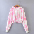Cropped Hoodies Sweatshirts Vintage TRAF Pullovers Tie-Dye-Print Long-Sleeve Female Women Fashion - melvincucci