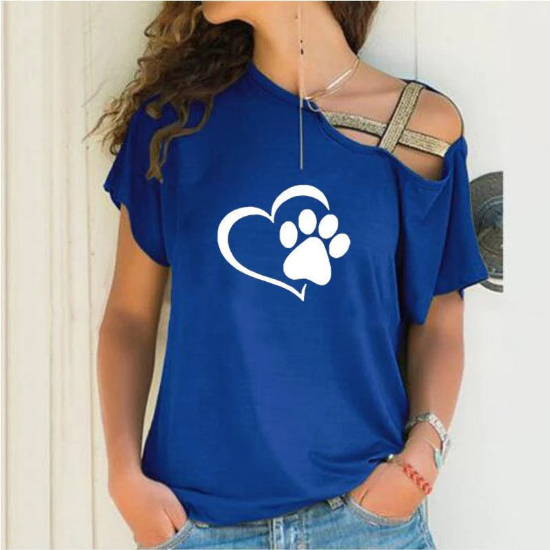 Cross-shoulder cross short-sleeved T-shirt footprints - melvincucci