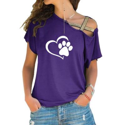 Cross-shoulder cross short-sleeved T-shirt footprints - melvincucci