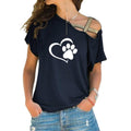 Cross-shoulder cross short-sleeved T-shirt footprints - melvincucci