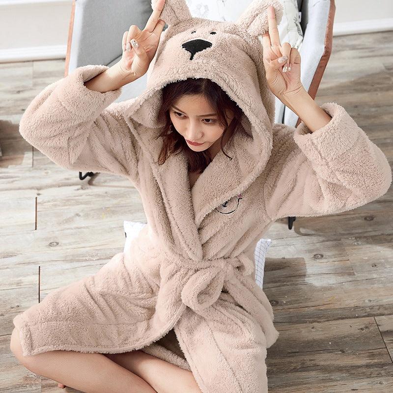 Cute big hat coral velvet bathrobe - melvincucci
