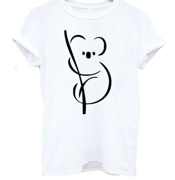 Cute Koala Print T-shirt Women Short-sleeved O-neck T-shirt 2021 Summer Women's T-shirt Top - melvincucci