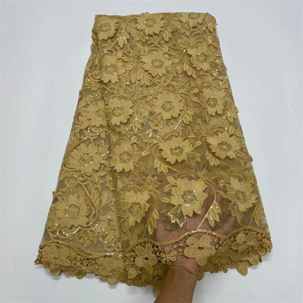 Water Soluble Lace With Sequins Embroidered Flower Texture Mesh Fabric - melvincucci