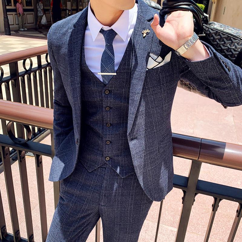 Plaid Korean Style Slim Men's Three-piece Suit - melvincucci