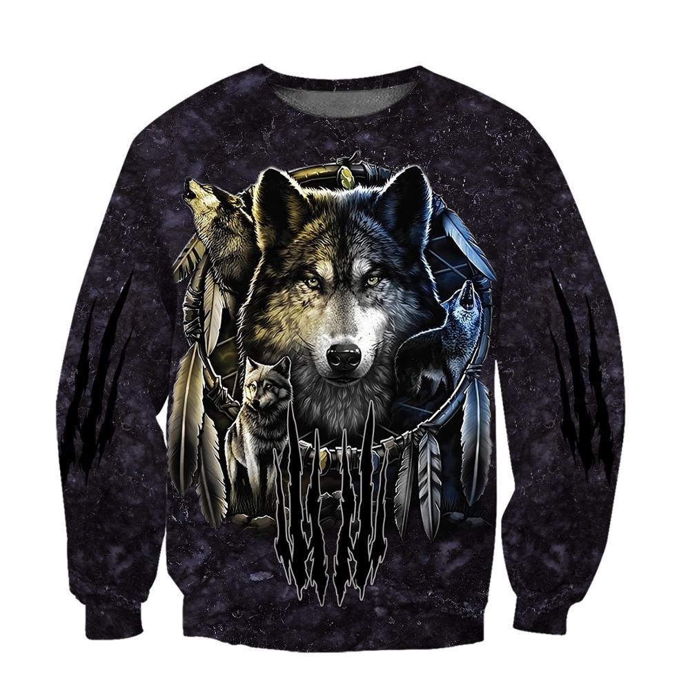 Darkness Dreamcatcher Wolf 3D Printed Men Hoodies Sweatshirt - melvincucci