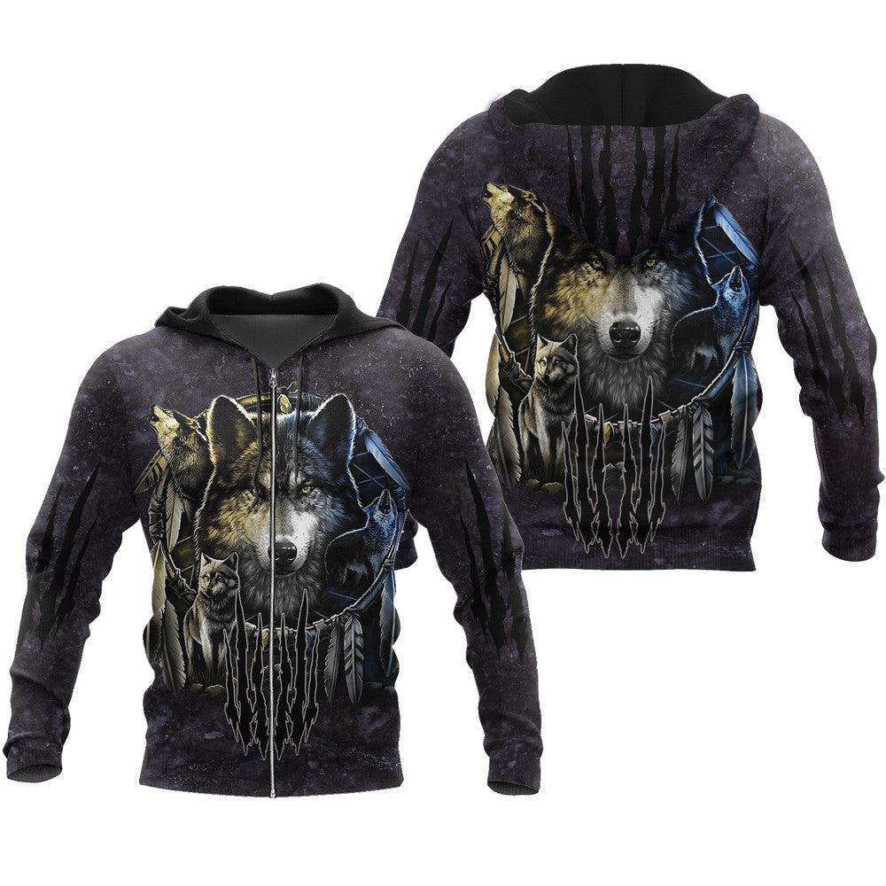 Darkness Dreamcatcher Wolf 3D Printed Men Hoodies Sweatshirt - melvincucci