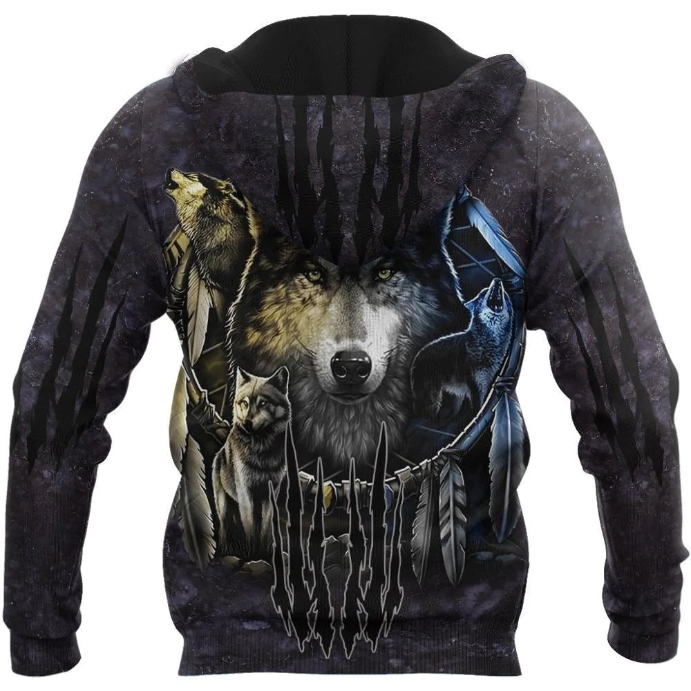 Darkness Dreamcatcher Wolf 3D Printed Men Hoodies Sweatshirt - melvincucci
