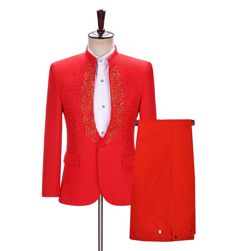 Men's Hot Flower Hot Rhinestone Stand Collar Suit - melvincucci