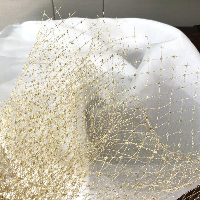 Large Mesh Diamond Shape Mesh Fabric With Golden Silver Filigree - melvincucci