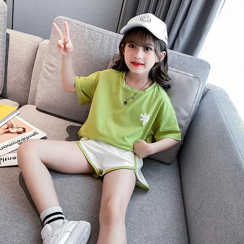 Girls' Back Chrysanthemum Suit Children's Clothing Fashion Western Style Korean Sports Short Sleeve Two-piece Suit - melvincucci