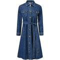 Denim Dress Women Korean Style Loose Waist Bow Tie Denim Trench Coat - melvincucci