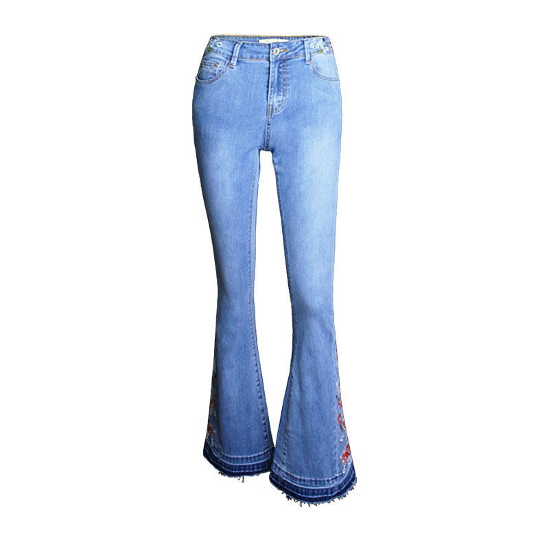 Denim Flared Pants Women Embroidered Embroidery - melvincucci