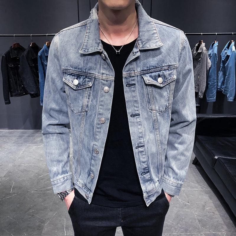 Denim Jacket Men Hole Retro Motorcyle Basic Coat - melvincucci