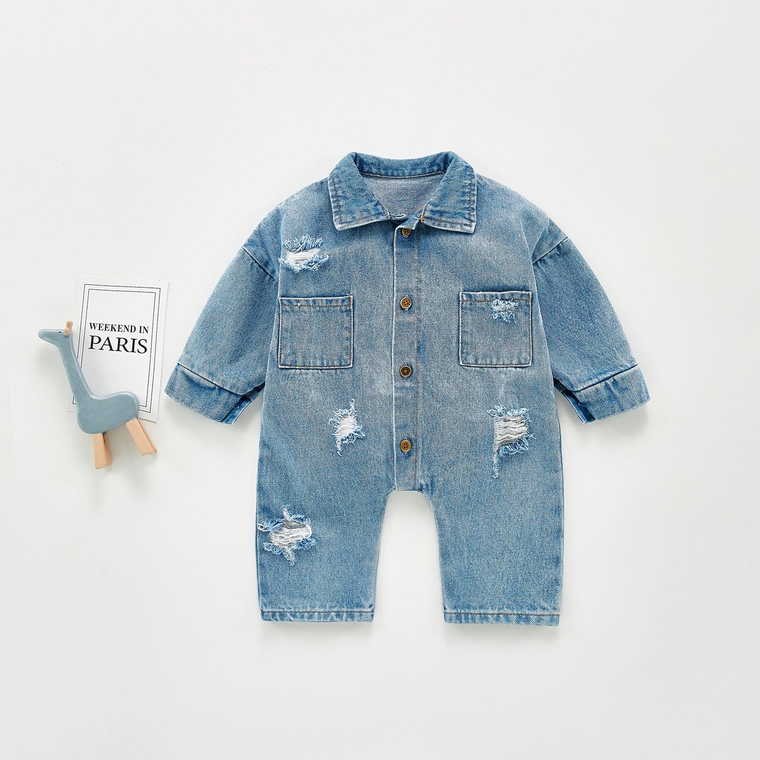 Denim Jumpsuit Men And Women Baby Long Sleeved Romper Romper - melvincucci