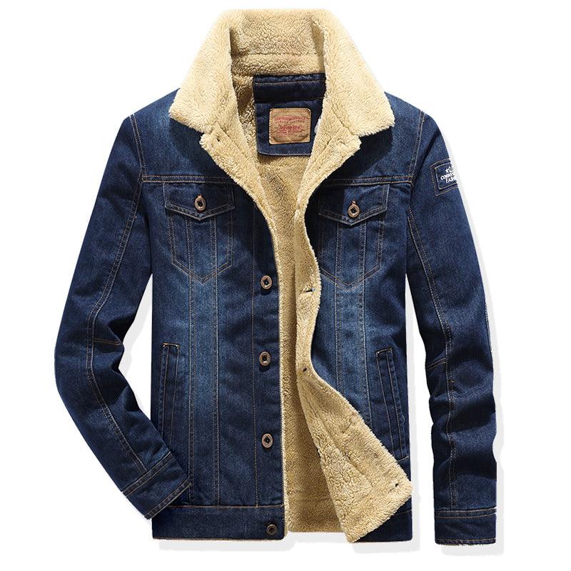 Denim Men Plus Velvet Padded Lamb Wool Cotton Jacket - melvincucci