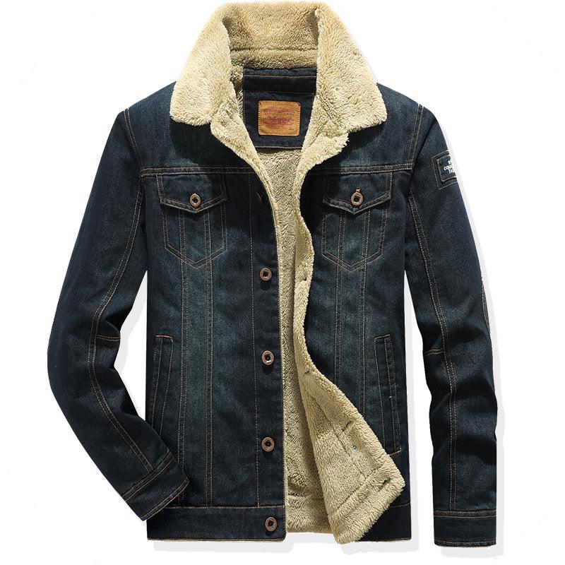 Denim Men Plus Velvet Padded Lamb Wool Cotton Jacket - melvincucci