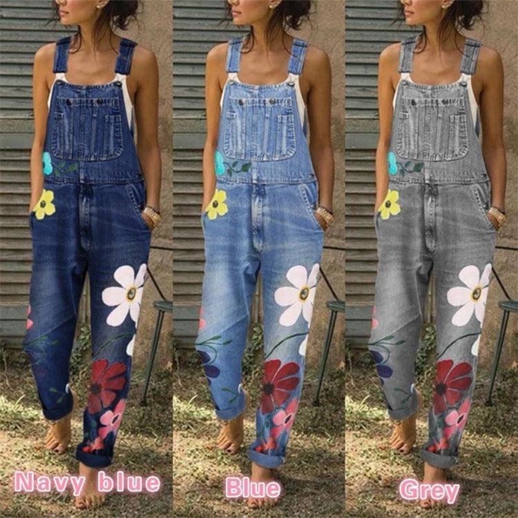 Denim overalls printed washed denim overalls - melvincucci
