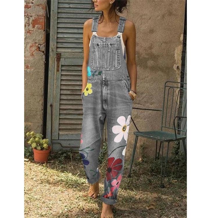 Denim overalls printed washed denim overalls - melvincucci