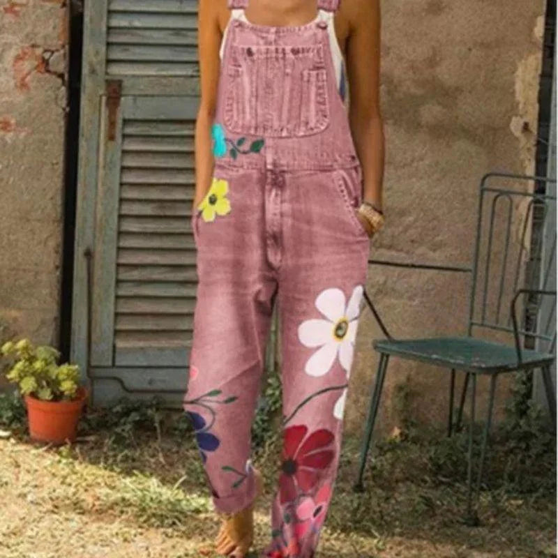 Denim overalls printed washed denim overalls - melvincucci