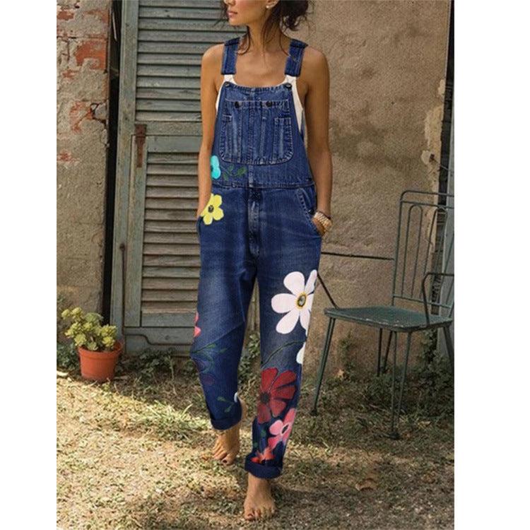 Denim overalls printed washed denim overalls - melvincucci