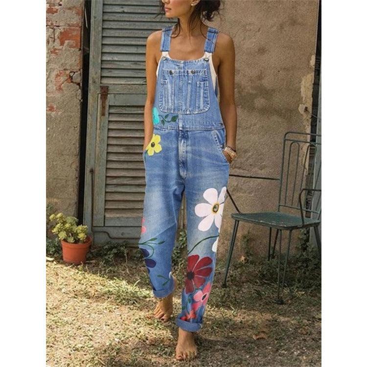Denim overalls printed washed denim overalls - melvincucci