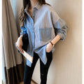 Denim Shirt Women Loose Long-Sleeved Blouse Mid-Length Striped Shirt - melvincucci